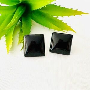 Vintage Costume Black Square Earrings